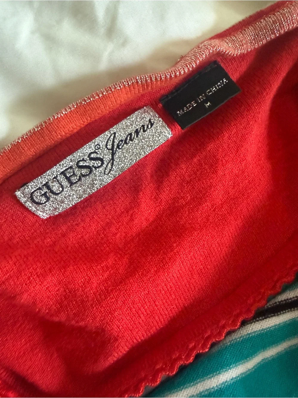 Guess Strapless Striped Bodycon Dress in Red, Teal, Tan, Black - Picture 4 of 5
